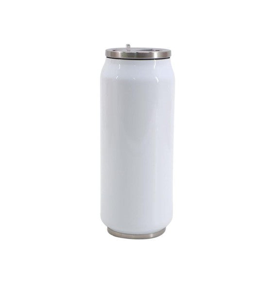 Botella de acero inoxidable blanca con pajita